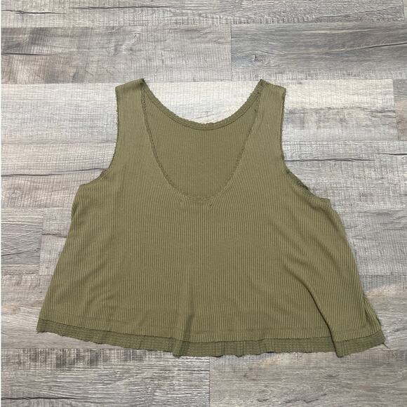 Free People We the Free New Love Tank Top Large in Moss Green Ribbed Scoop Back - Picture 3 of 7
